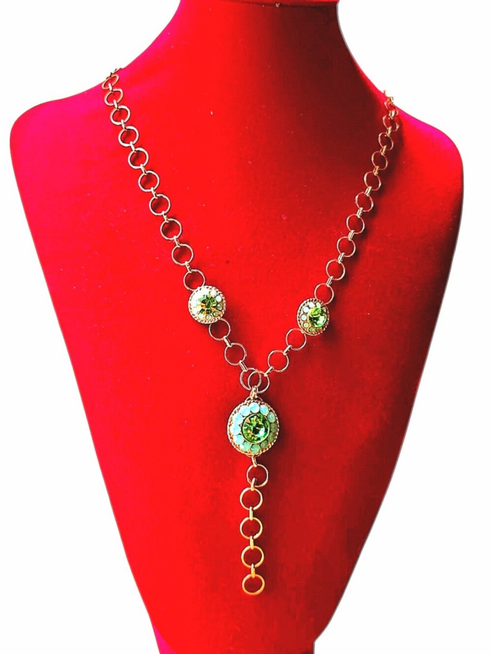 Hard Rock Periodt Gemstones Gold-tone Circular Link Chain Y-Shaped Drop Necklace
